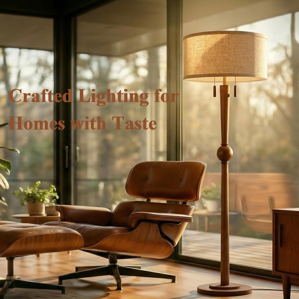 Solid Wood Floor Lamp with Wooden Pull Chains