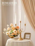 Candelabra Gold Candlestick Holders - 15.7" Tall 3 Arm Metal Taper Candle Holdereplace Mantel Christmas Decor, Set of 6