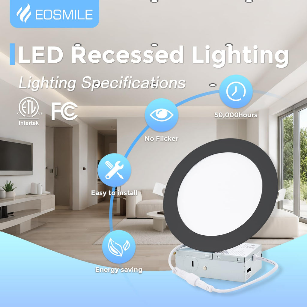 12 Pack 6 Inch BlackLED Recessed Light with Junction Box