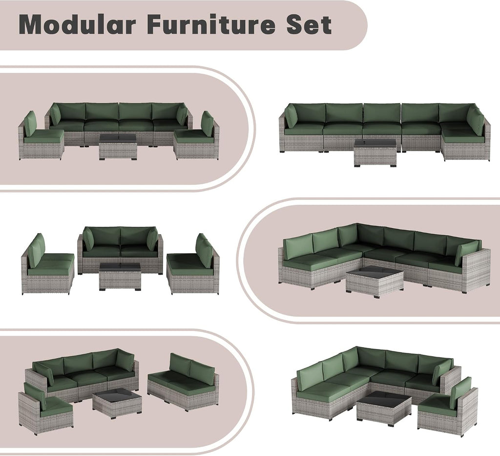 Patio Furniture Set 7 Pieces Conversation Set Wicker Outdoor Sectional Sofa,Ergonomic Armrests Couch with Cushion and