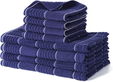 Kitchen Towels and Dishcloths Set, Four Dish Towels 16x26 Inches, Four Absorbent Dish Cloths for Washing Dishes 12x12