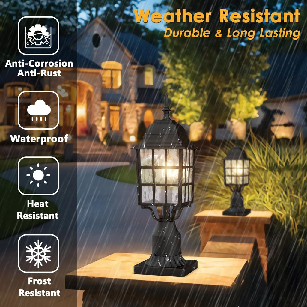 Outdoor Post Light 2-Pack, Exterior Lamp Post Light Fixture with Pier Mount Base, Exterior Pole Lantern Light