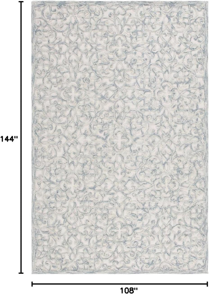 X Area Rug - 9' x 12', Blue & Ivory, Handmade Wool