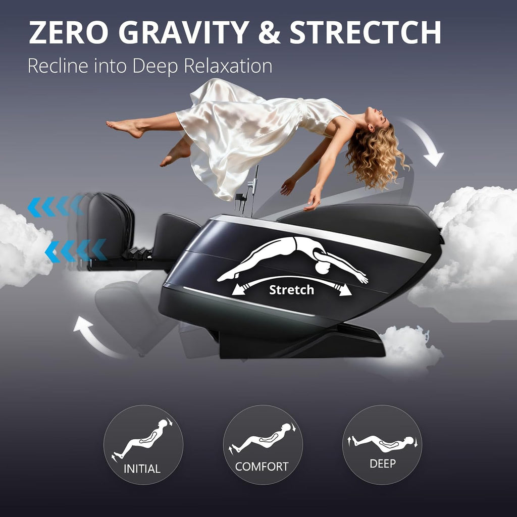 4D Massage Chair Full Body Zero Gravity 55" 166° Flexible SL-Track, Black | with Body Scan, Stretch, 36 Airbags, Heat