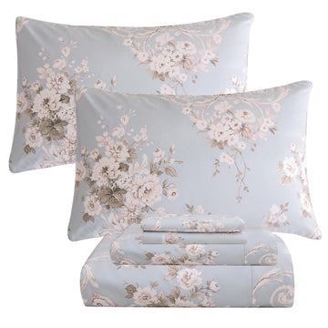 Shabby Floral Print King Size Bed Sheets Set Luxury Bedding Collections 100% Egyptian Cotton Deep Pocket Bedsheets