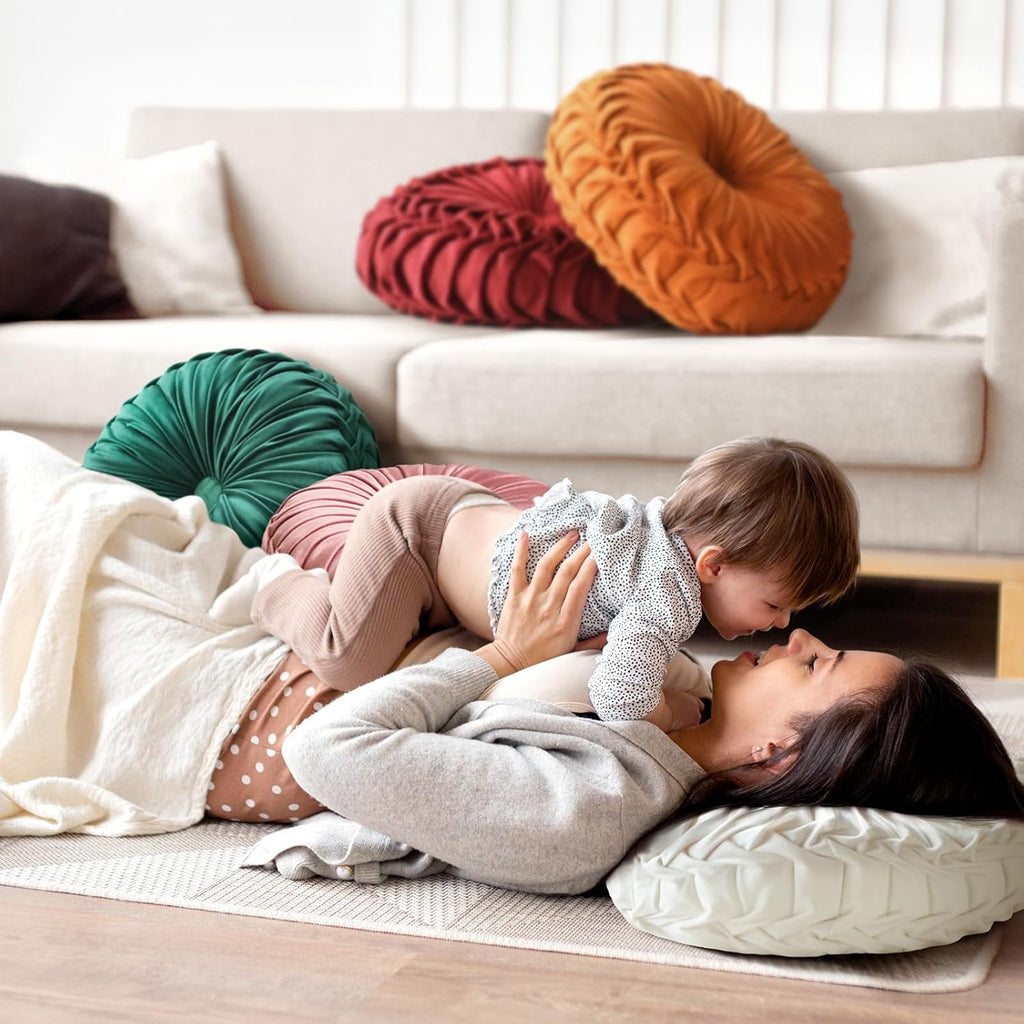 Round Throw Pillow Velvet Home Decoration Pleated Round Pillow Cushion