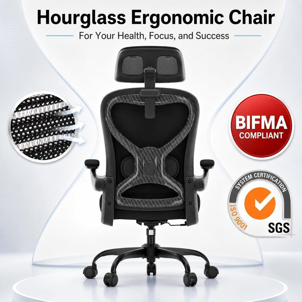 Home Office Desk Chairs, Ergonomic with Lumbar Support & 3D Headrest, Computer Desk Chair with Flip-up Armrests