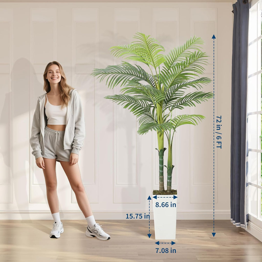 6FT Faux Palm Tree - Realistic Tropical Artificial Tree with Sturdy Ceramic Planter, Perfect Living Room, Office &