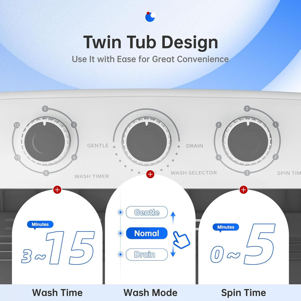 16Lbs Portable Washing Machine, Compact Single Tub Laundry Washer with Spin Dryer, Mini Semi-Automatic Washing Machine