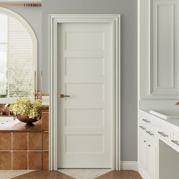 36"x80" 5-Panel Shaker Style White Primed Hollow Core Interior Molded Door Slab, NOT Pre-drilled and NOT Included