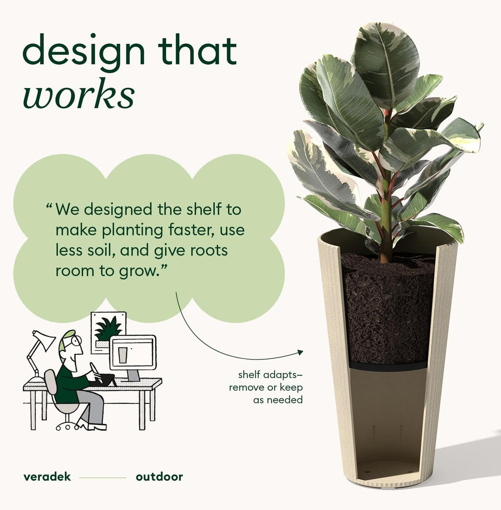 Demi Series Tall Planter - Tall Tapered Outdoor Planter with Shelf | Made From a Durable Plastic-Stone Composite