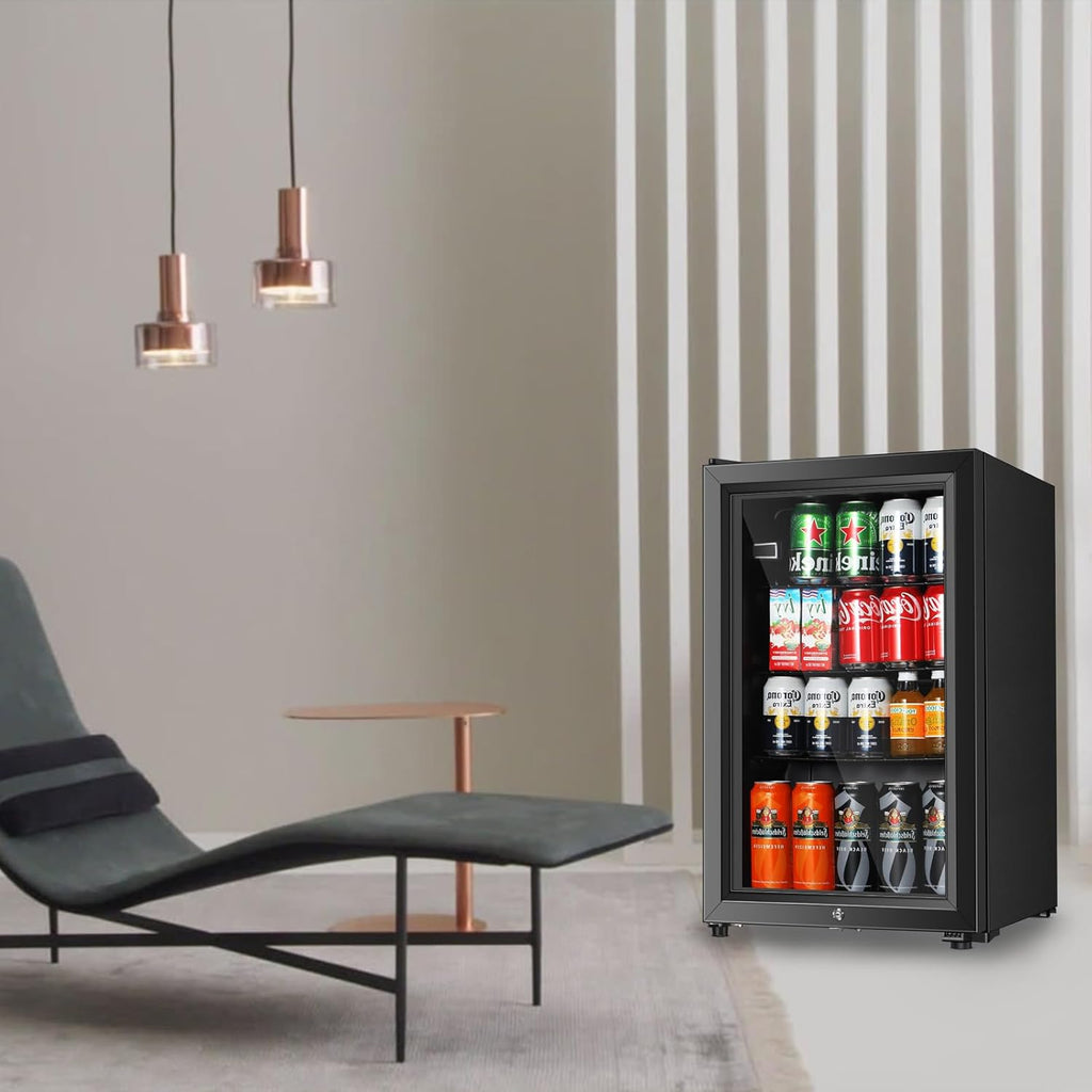 Beverage Refrigerator, 2.3 Cu.Ft, Mini Fridge with Glass Door for Soda Beer, Fre