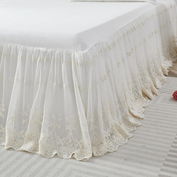 Luxury Ivory White Lace Bed Skirt Queen Size Split Corners Romantic Vintage Girls Bed Cover Dust Ruffle Bed Skirts 18