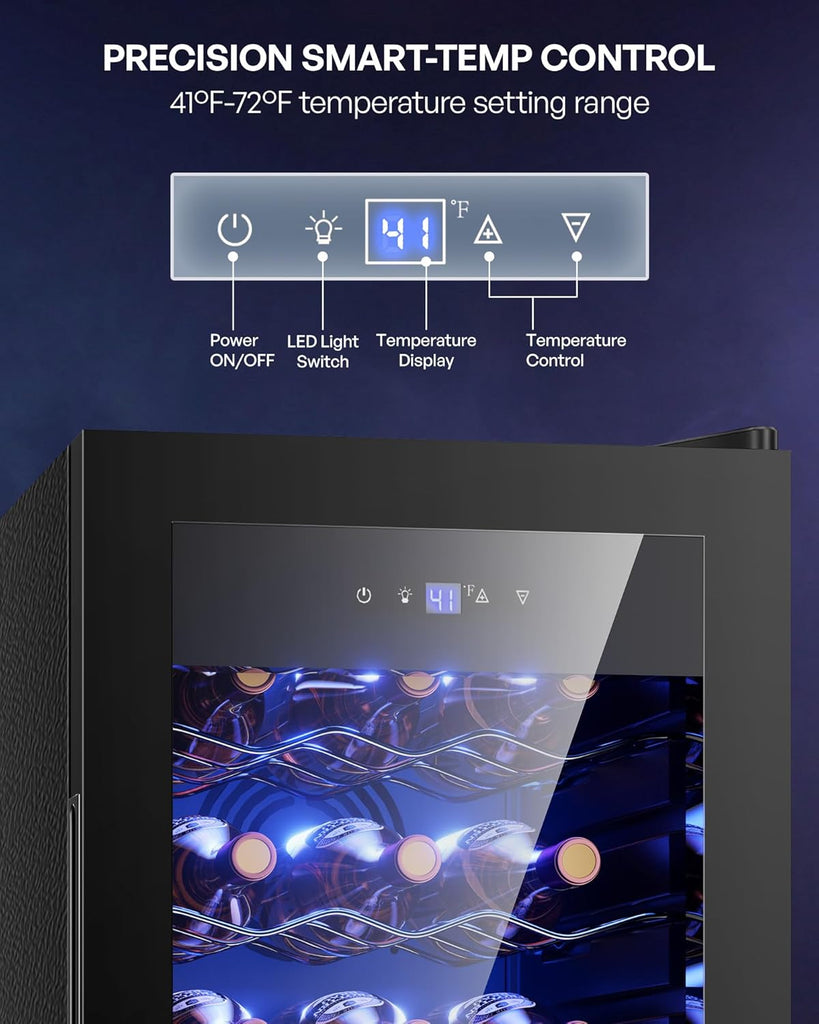 18 Bottle Compressor Wine Cooler Refrigerator，Freestanding Wine Fridge with Digi