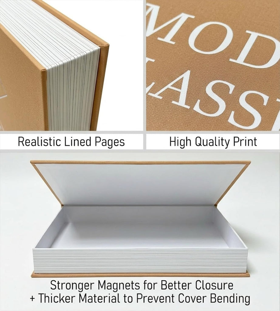 Decorative Books Decor, Set of 2 Faux Book Storage Boxes, Beige | 2pcs, Smaller book inside the larger one, magnetic