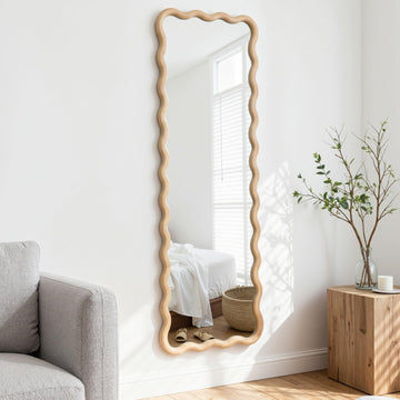 20"x63" Solid Wood Floor Mirror Long Rectangle Scalloped Full Length Mirror