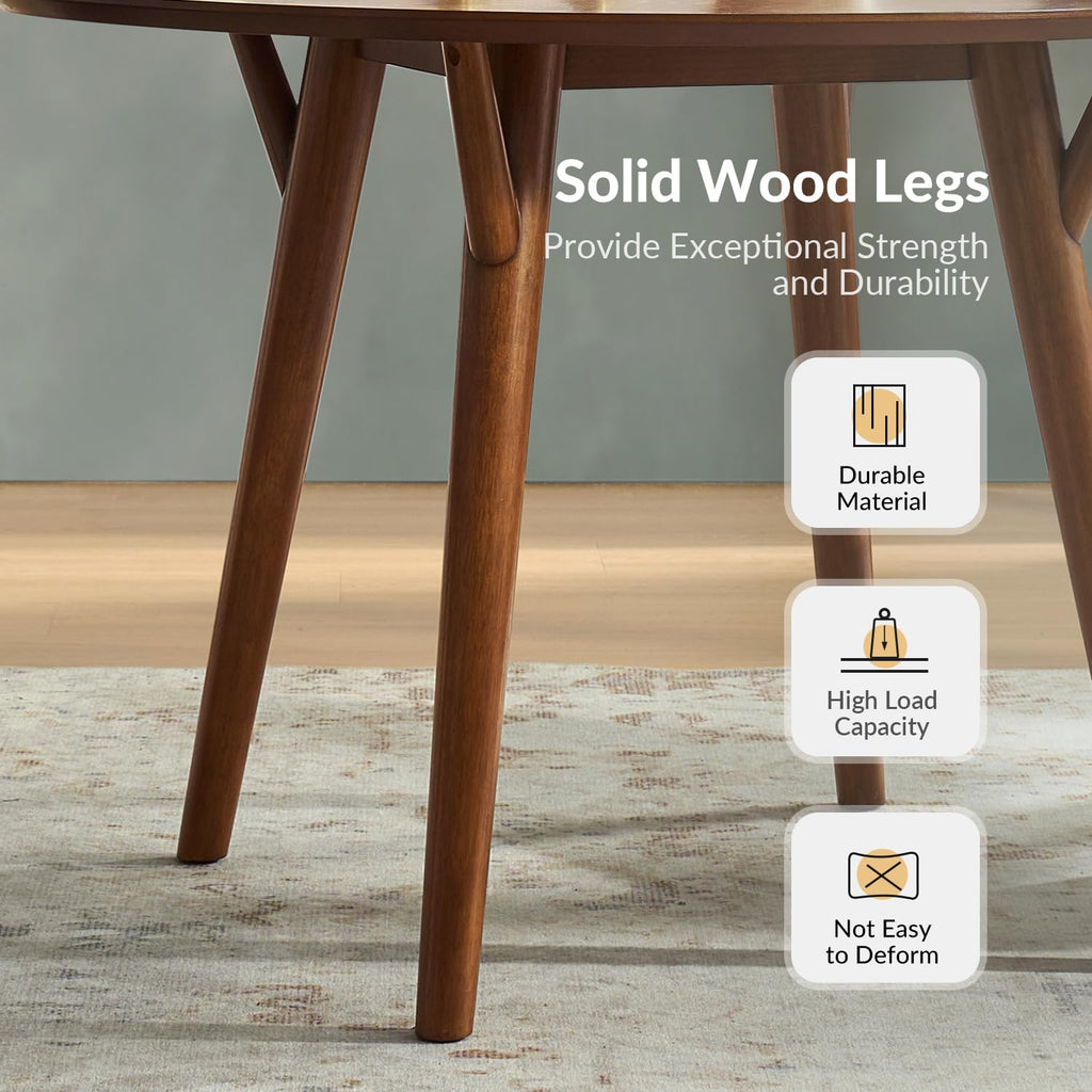 Round Dining Table for 4, 45" Solid Wood Kitchen Table, Small Dinner Coffee Writing Table Dining Room, Save Space