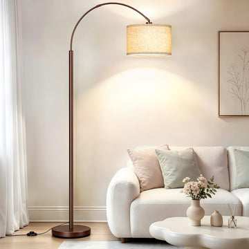 Arc Floor Lamps, Brown Standing Lamp with Linen Shade