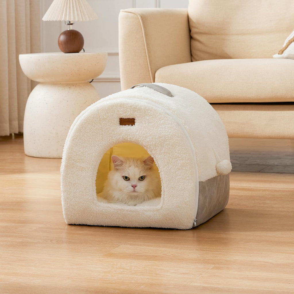 Cat Bed Cave for Indoor Cats - 2 in 1 Cat Cave for Kittens and Small Pets with Removable Washable Cushioned Pillow