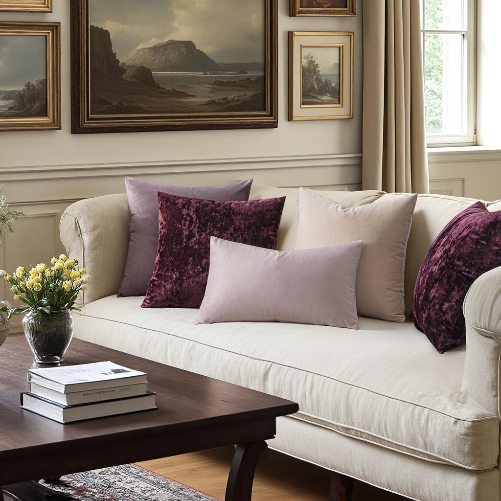 Velvet Throw Pillow Covers Set of 2, Soft Neutral Decorative Pillow Cases with Luxurious Textured Vintage Cushion