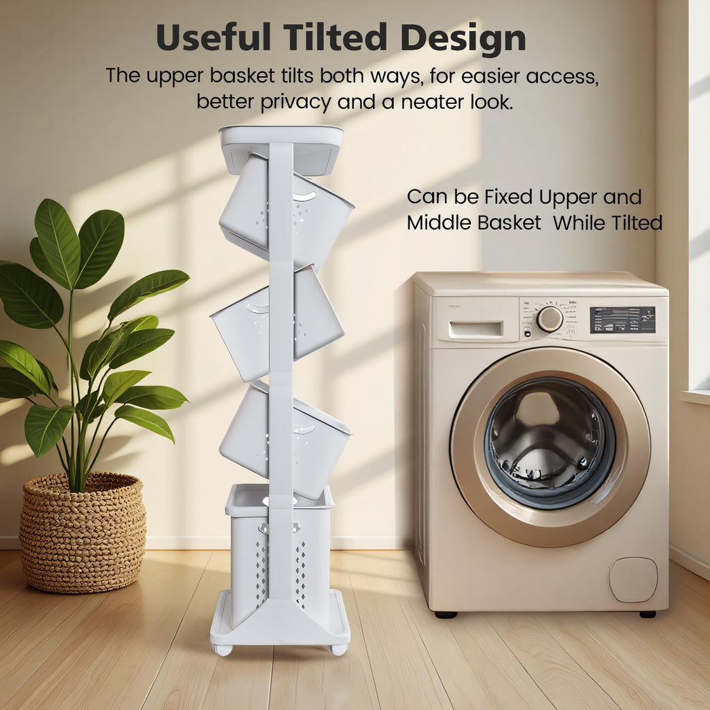 4-Tier Laundry Hamper Sorter, Vertical Laundry Baskets with Wheel