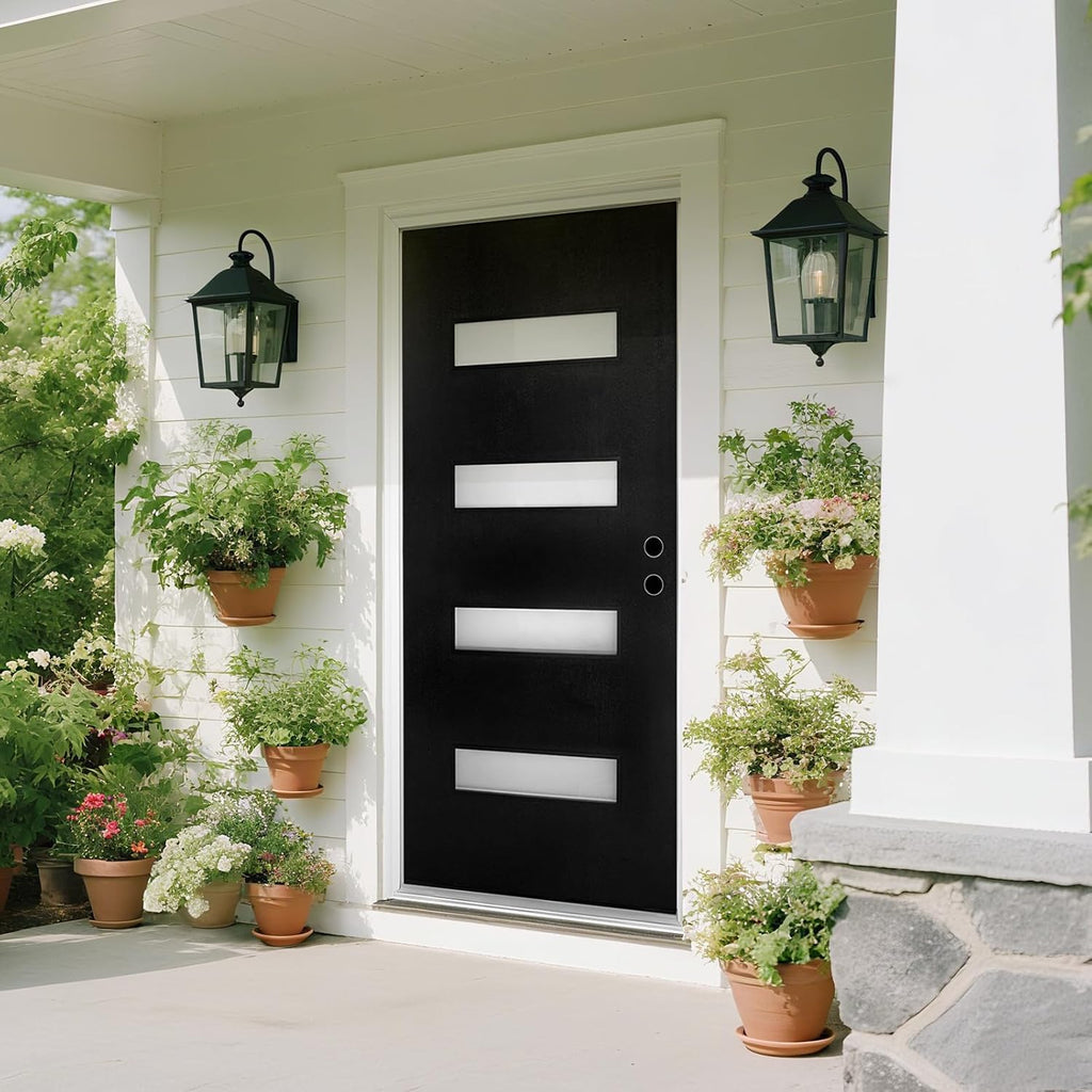 Fiberglass Exterior Door 36" x 80" with Frosted Glass and Brickmould, Left-Hand Inswing Front Door, Black Finish