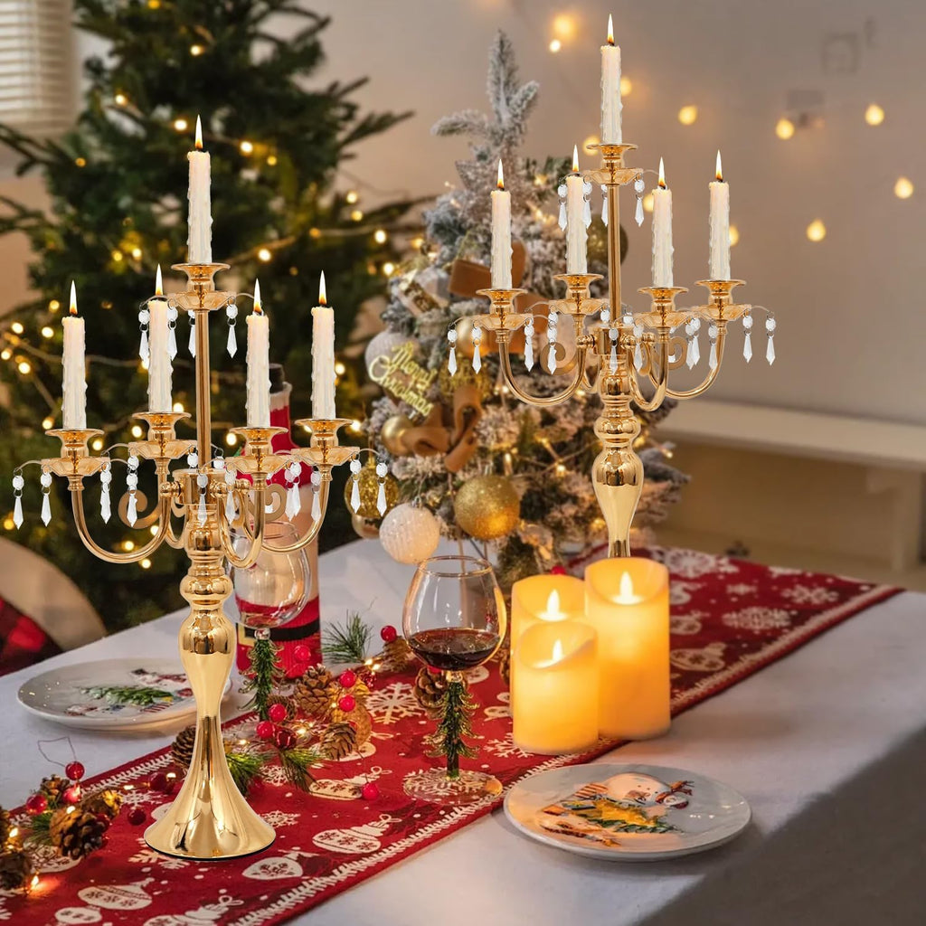 5 Arm Black Candelabra Centerpiece for Table, 20.3” Tall Metal Candlestick Candle Holder for Taper Candles, Gothic