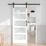 32x80 White Glass Barn Door with 5.5FT 66inch Sliding Doors Hardware Kit Included & Handle,PVC Surfa