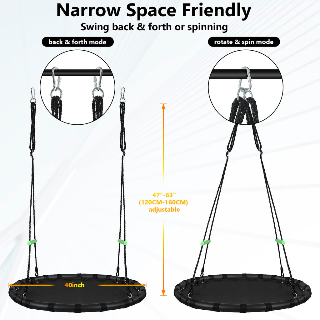 Tree Swing with PP Mat - Durable, Safe, and Easy to Install, Black Outdoor Saucer Swing, Flying Saucer Web Circle Swing