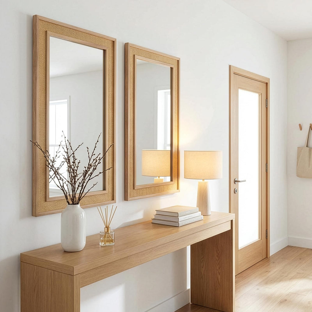 24"x36" Rattan Wall Mirror Rectangle Rattan Mirror Hanging