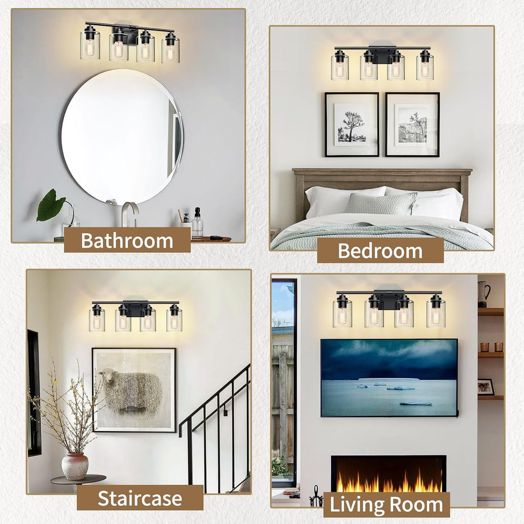 Bathroom Vanity Lights Over Mirror,Bathroom Light Fixture Wall Sconce Lighting (Black, 4-Light)