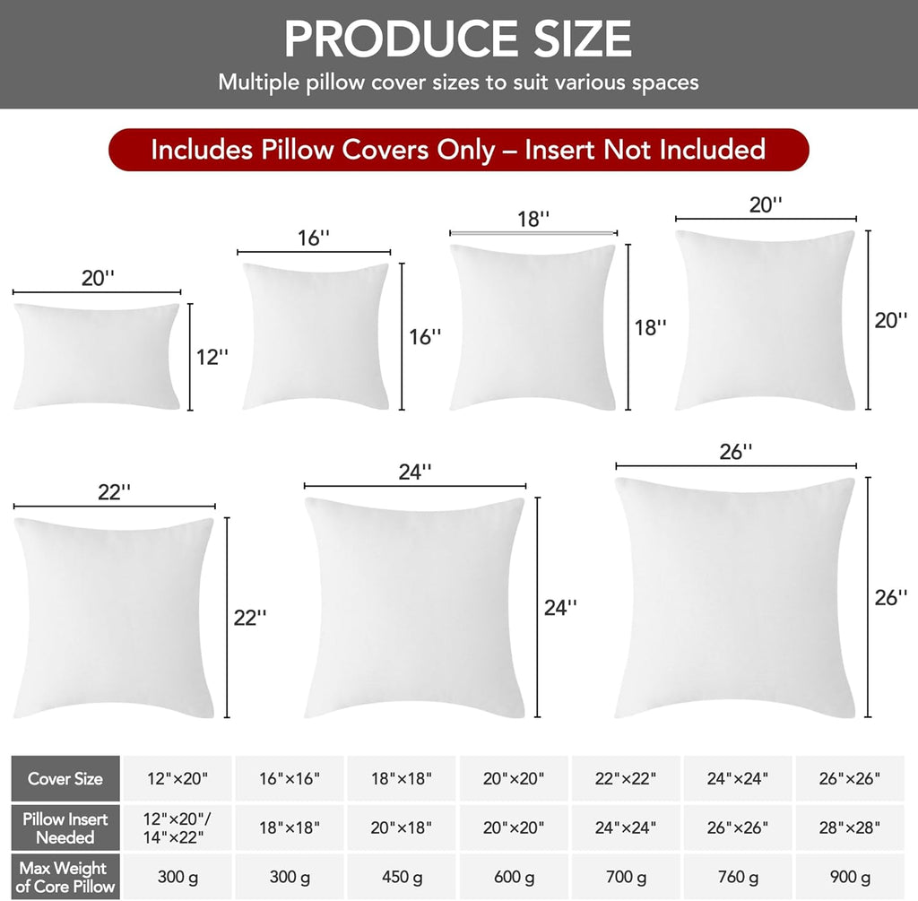 Throw Pillow Covers 18 x 18 Inch Set of 4, Covers Only No Insert, Faux Linen Decorative Square Pillowcases