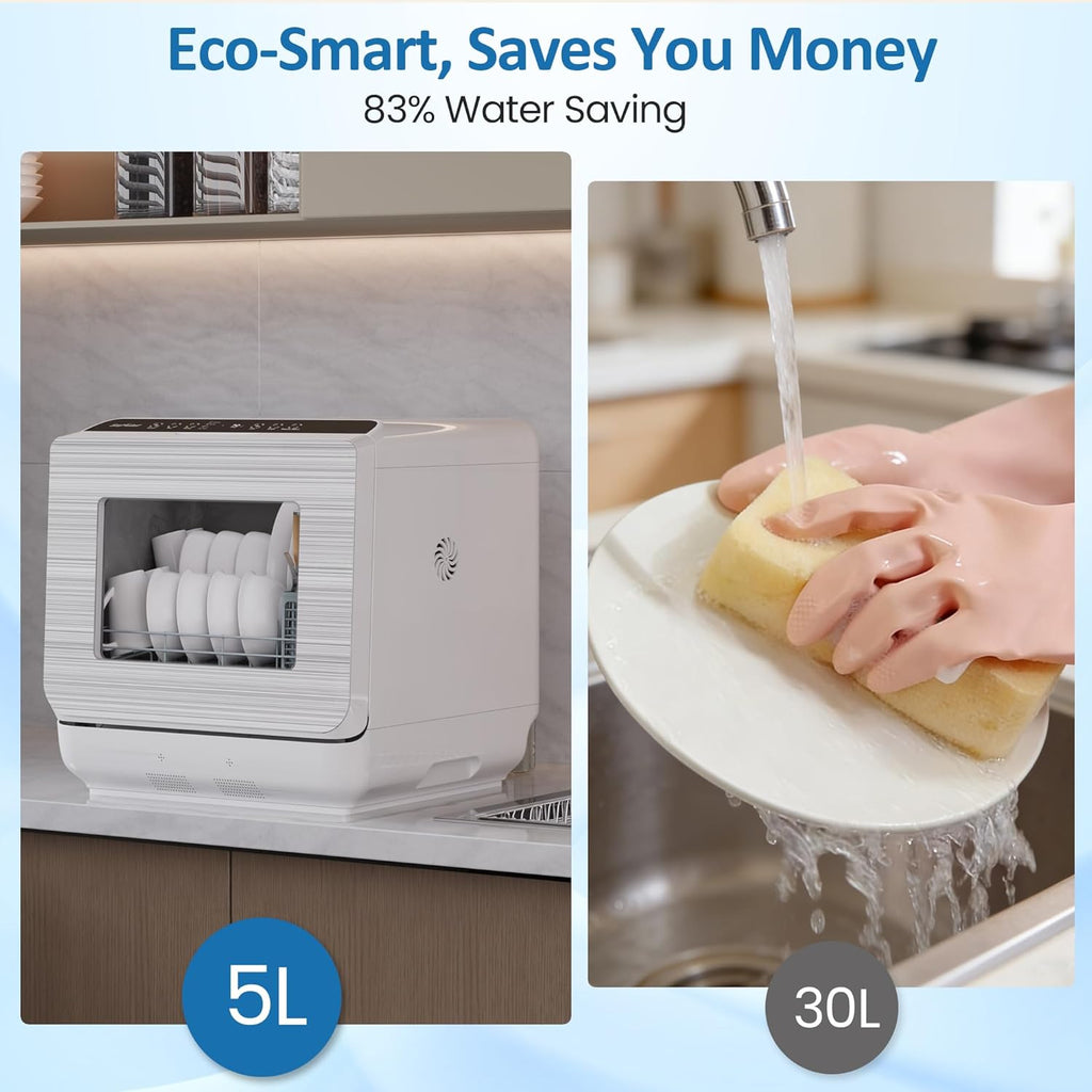 18" Compact Countertop Dishwasher with 6 Modes, Portable Dishwasher with Dual Water Supply, 12H Delay Start