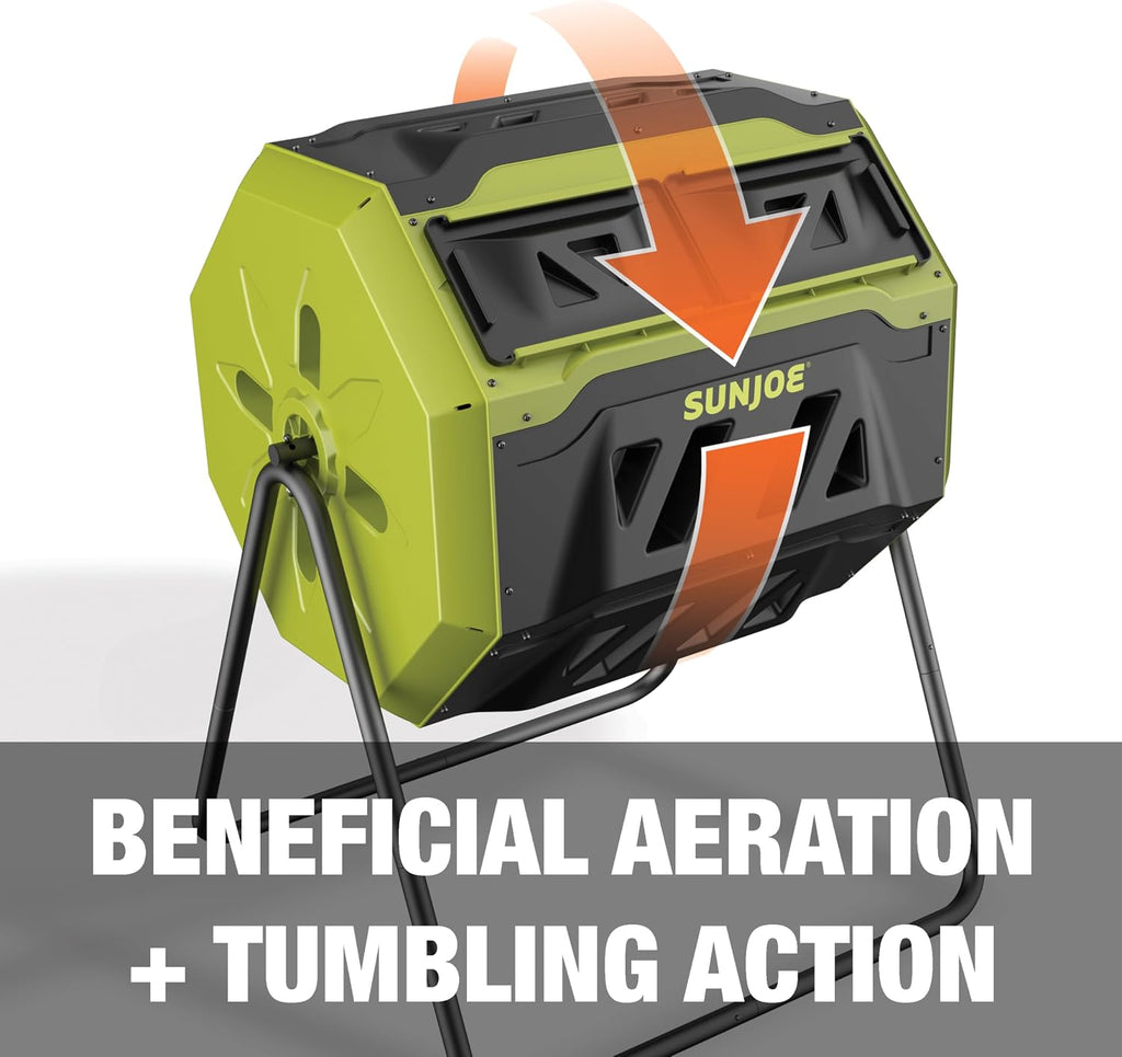 Tumbling Composter Bin with 360 Dual Chamber, 42 Gal, SJ-CMPS1 | 2-10 Week Compost, Rotating Tumbler Waste Management