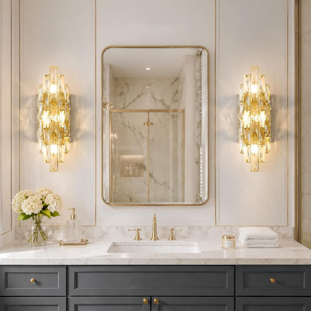 Crystal Wall Sconces Modern Gold Luxury Sconce Wall Light Fixtures Mid-Century Elegant Bling Wall Lamp for Living