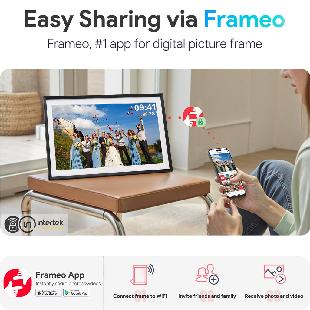 15.6'' Digital Picture Frame with 1920x1080 IPS Touch Screen, 32GB Frameo WiFi Digital Photo Frame, Share