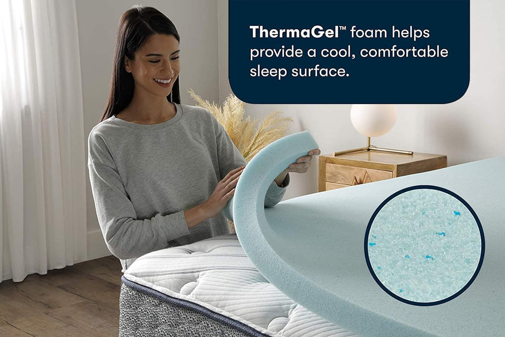 ThermaGel Cooling, Pressure-Relieving Memory Foam Mattress Topper, 2 Inch, Queen,Blue
