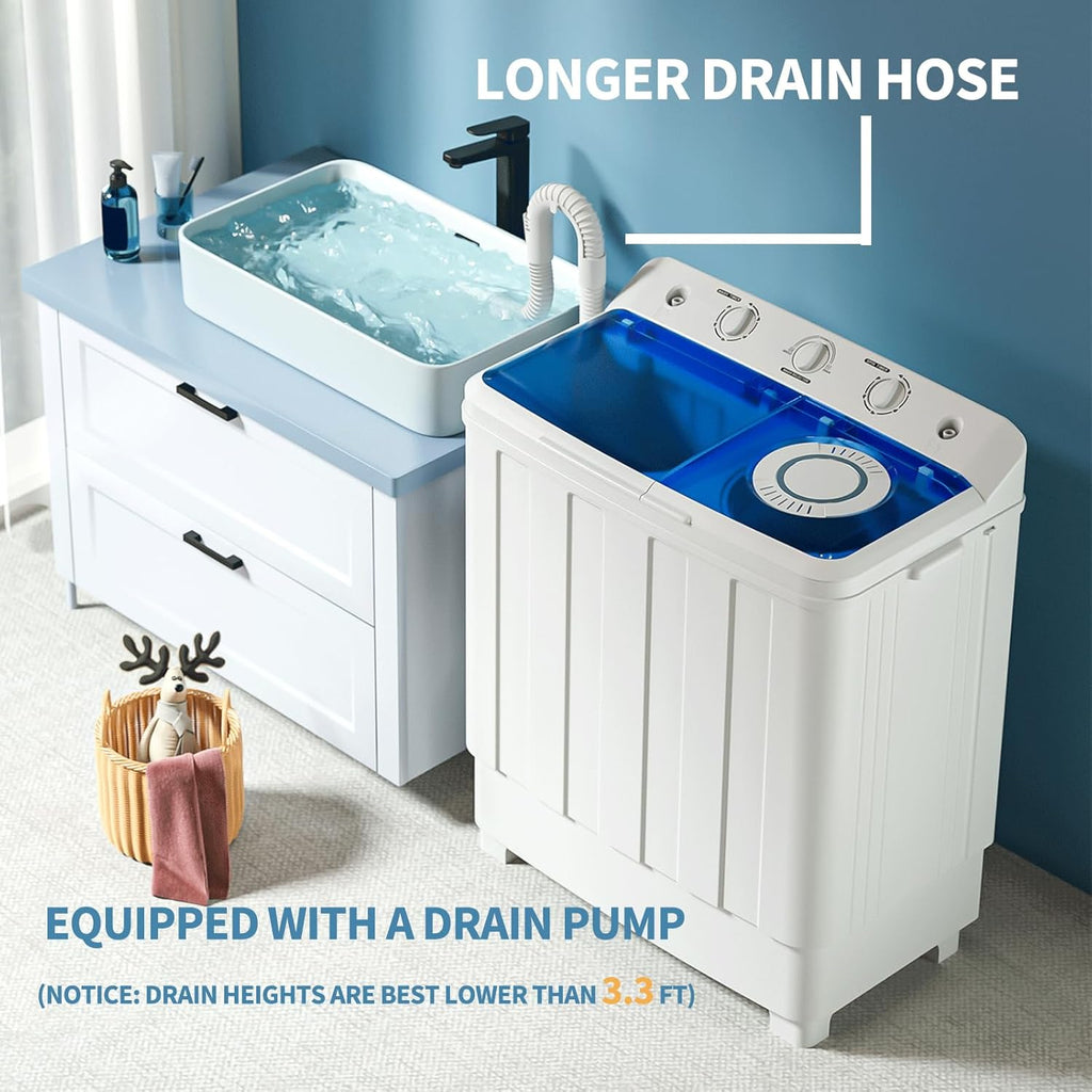 Portable Washing Machine, Twin Tub Washing Machine Laundry Compact Washer spinner Combo with 28lbs capacity, 18Lbs