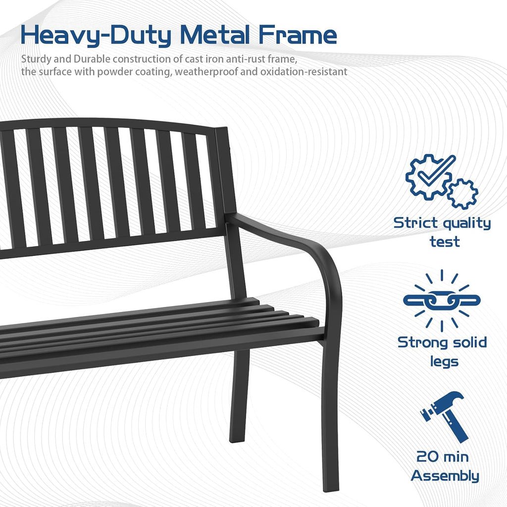 Outdoor Bench Garden Bench, Weatherproof Anti-Rust Heavy-Duty Outside Benches Clearance, Wrought Iron Metal Bench for