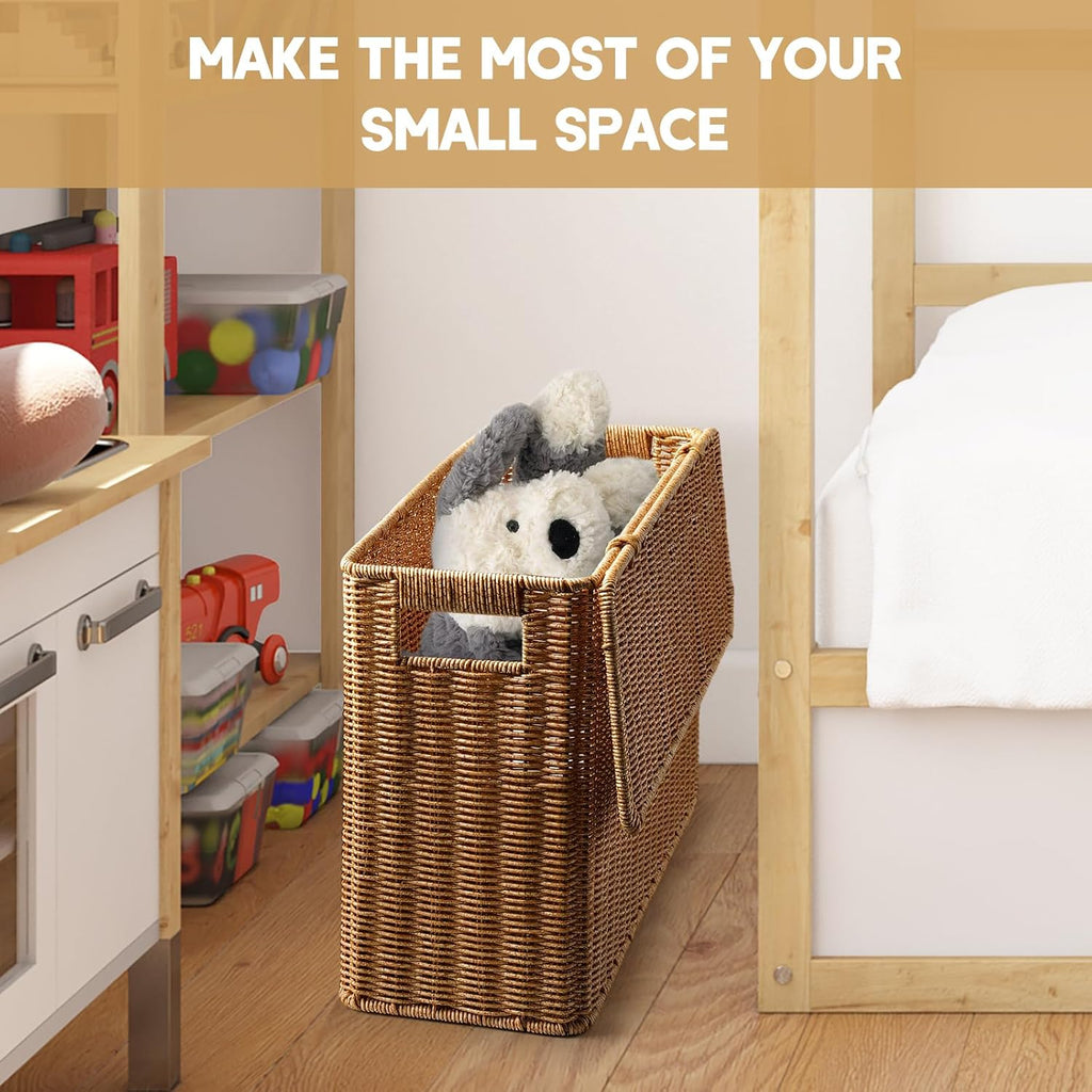 Narrow and Tall Storage Box Woven Storage Basket with Lid Lightweight Decorative Storage Bin with Handle Clothing, S