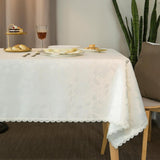 Rose Jacquard Textured Tablecloth Waterproof Spillproof Lace Trim Rectangle Table Cloth, Oblong Tabl