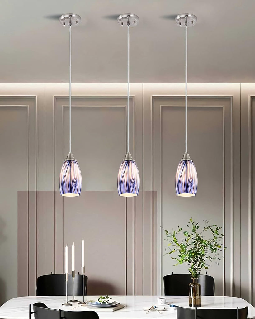 Dark Blue Glass Mini Pendant Lights for Kitchen Island 3Pack Blown Art Glass Pendant Lighting Shade Hanging Pendant