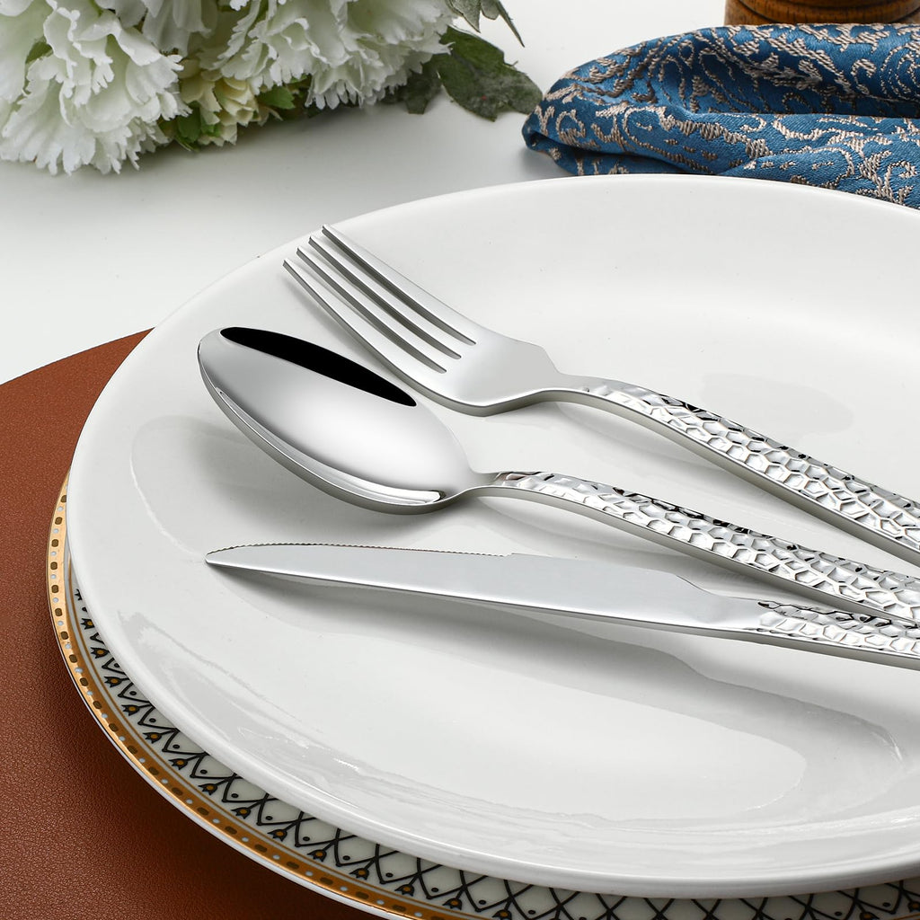 Silverware Set, Hammered Stainless Steel Flatware Set for 4, Kitchen Utensil Cutlery Set Include Forks