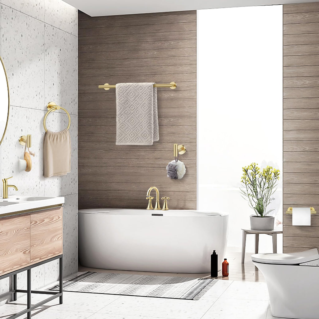 Brushed Gold Bathroom Accessories, 5 Piece Towel Racks