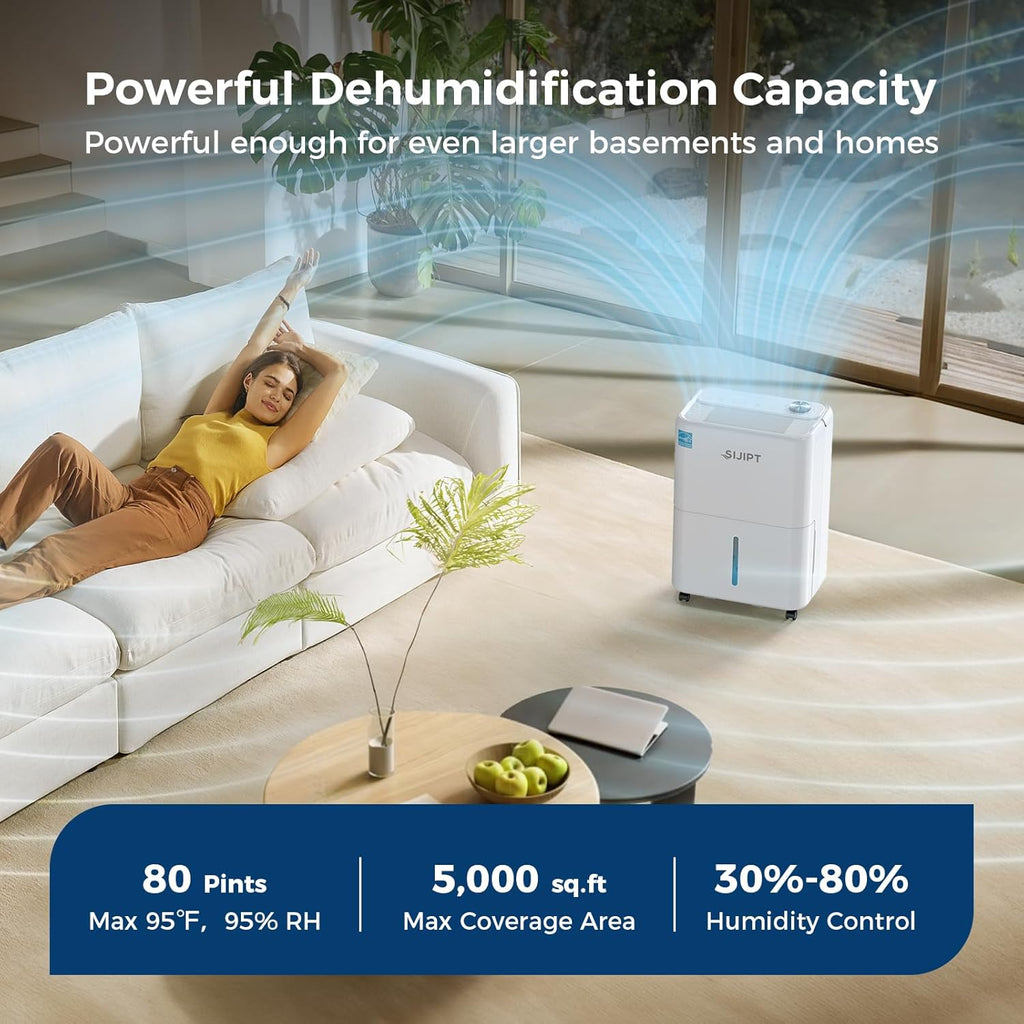 80 Pints Dehumidifier with Pump, Energy Star Dehumidifier for Basement Home and Large Room with 6.56 inch Drain Hose