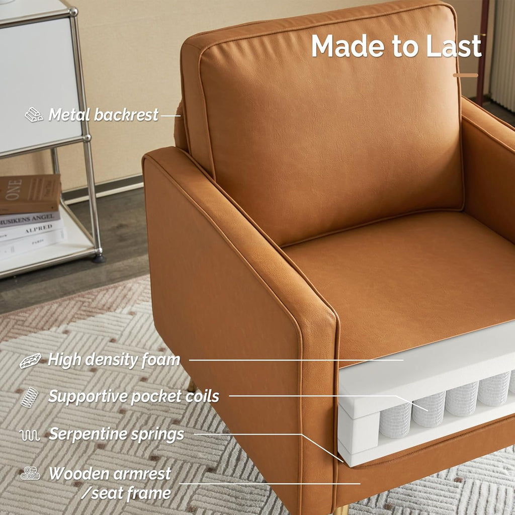Modern Reading Chair — Cognac PU Leather