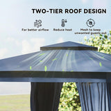10' x 12' Outdoor Patio Gazebo, Heavy Duty Gazebo Canopy Shelter with Double Roof, Curtains, Netting, Steel Frame