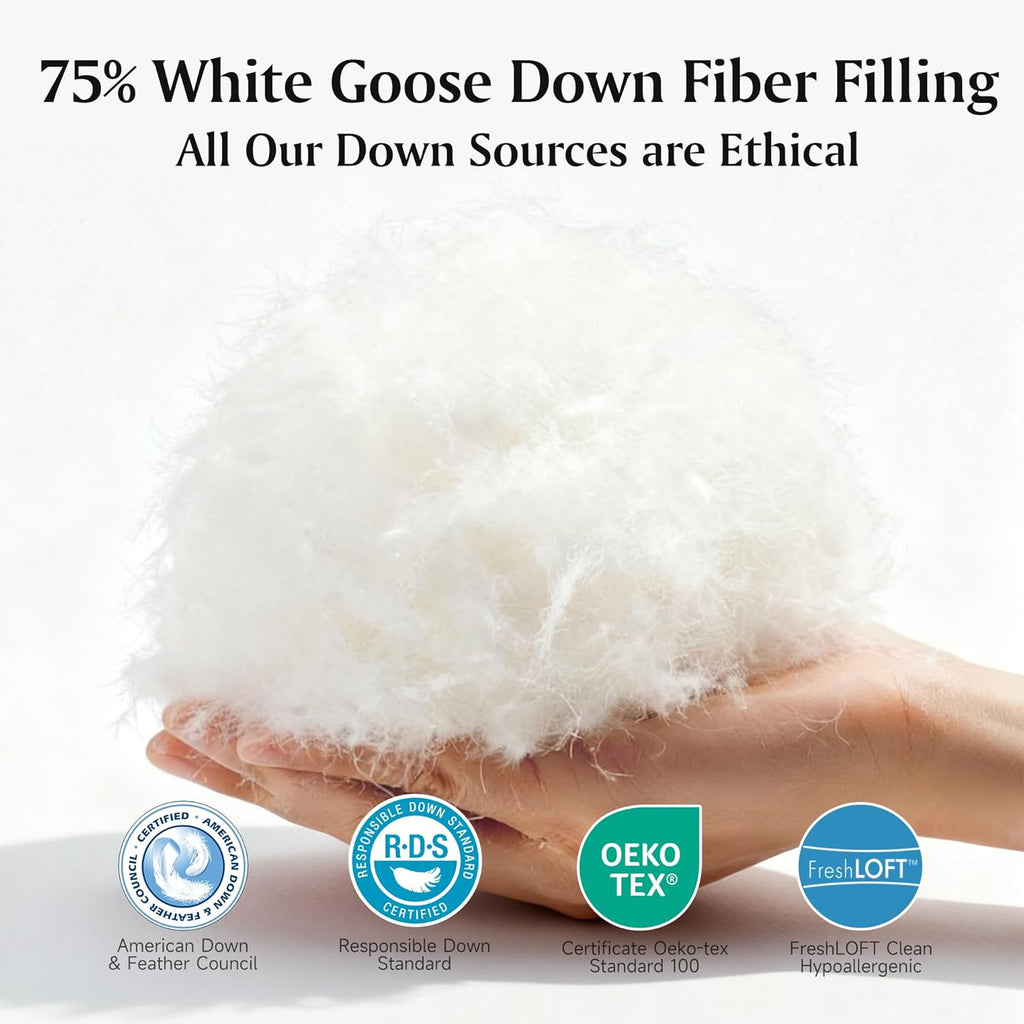 Goose Down Fiber Comforters Twin, All Season Luxury White Duvet Insert, 100% Cotton Fabric