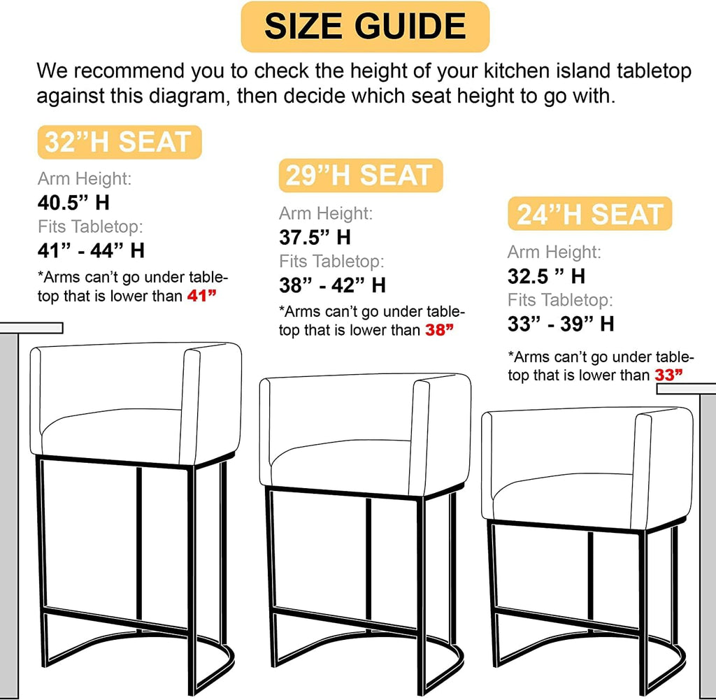 PU Leather Bar Stools Set of 2, Modern Upholstered Counter Height Bar stools 24" Leather Barstools Barrel