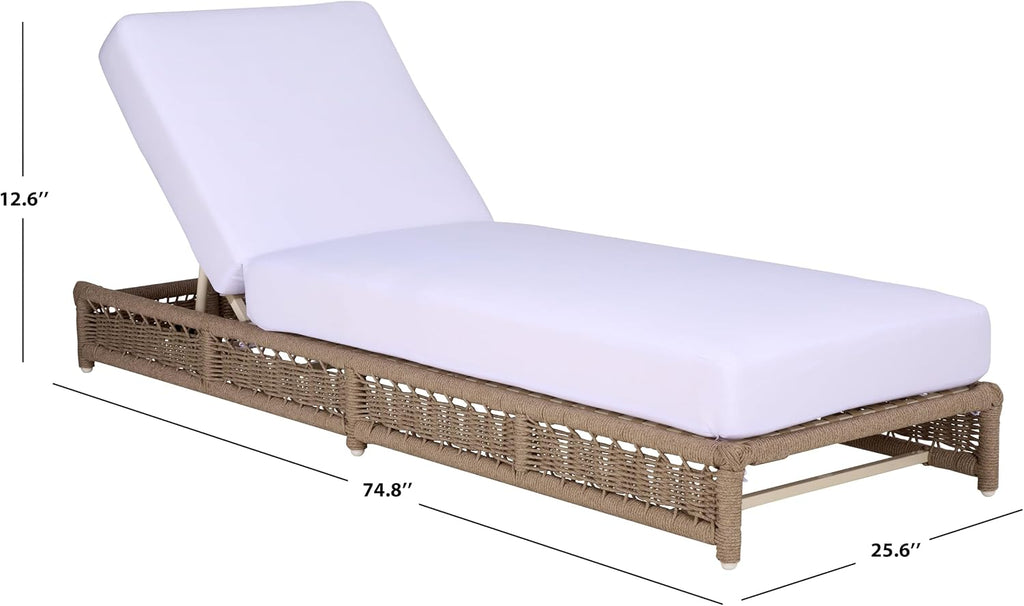 Outdoor Patio Furniture Collection - Callan Heather Tan Rope & White Cushion Lounger, Fully Assembled Outdoor Chaise